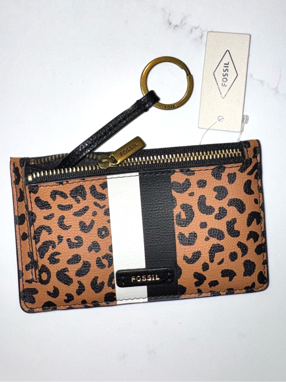 Fossil Logan Cheetah Zip Coin Wallet (New With Price Tag)